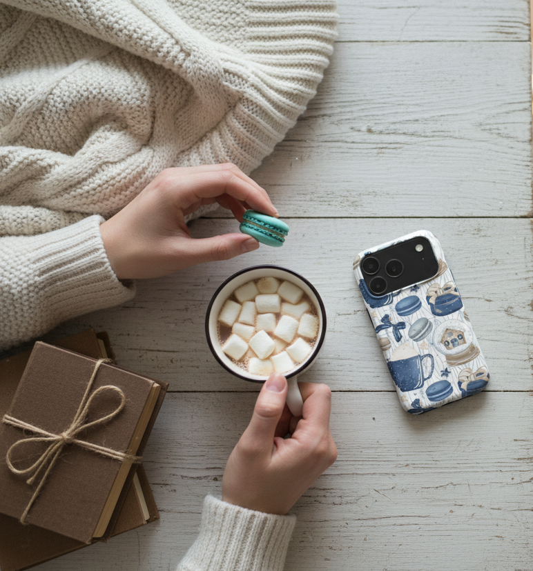 Winter Blue Cozy Moments Pattern MagSafe Tough Phone Case