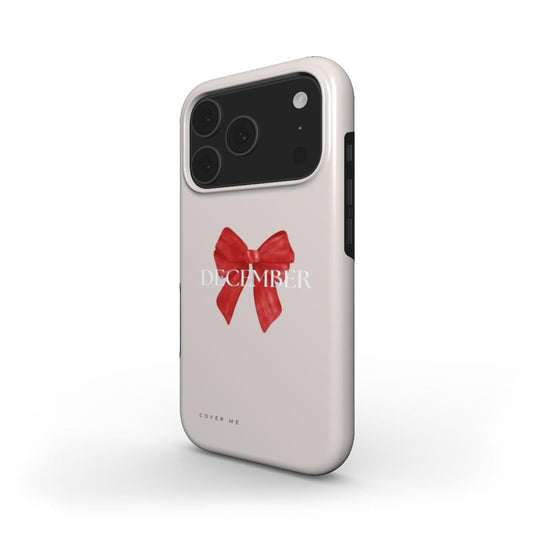 Chic "December" Holiday MagSafe Tough Phone Case with Red Bow