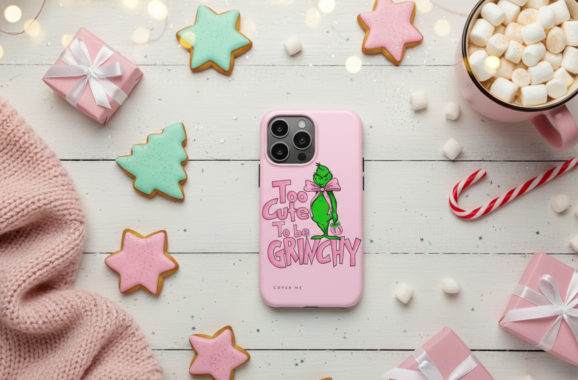 Too Cute To Be Grinchy Pink Christmas MagSafe Tough Phone Case